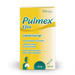 Pulmex Efeu Hustensirup Verpackung, pflanzlicher Hustensaft mit Efeublätter-Extrakt zur Lösung von Schleim.