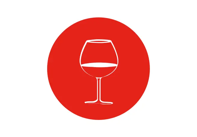 cercle rouge avec verre de vin